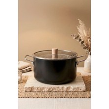 Kitchen Life Titan Cook Ahşap Kulplu,paslanmaz Saplı Siyah Süzgeçli Emaye Kızartma Tenceresi 22 cm