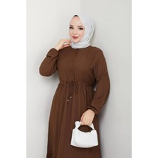 Exit Collection Kadın Tesettür Uzun Kahverengi Bürümcük Elbise