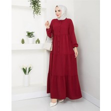 Exit Collection Kadın Ayrobin Şık ve Rahat Kesim Kumaş Boydan Bordo Tesettür Elbise