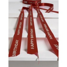 Giftpuffy Gümüş Yaldız Baskılı Happy Birthday Baskılı 3cm Eninde 3 Metre Uzunluğunda Kırmızı Kurdele