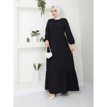 Exit Collection Kadın Ayrobin Siyah Şık ve Rahat Kesim Kumaş Boydan Tesettür Elbise