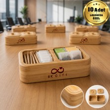BK Gift Logonuza Özel 10 Adet 2 Bölmeli Bambu Saklama Kutusu Kapaklı Şekerlik