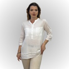 Etki Moda %100 Organik Pamuk Kadın Cep Detaylı Hakim Yaka Otantik Tunik