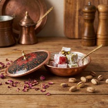 Erol Bakır El Yapımı %100 Bakır Kapaklı Mini Şekerlik / Lokumluk (Lotus Çiçeği Motifli)
