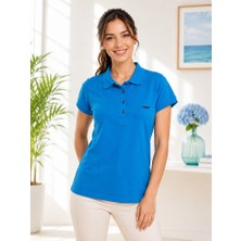 Stsahra  Kadın Turkuaz Polo Yaka Basıc T-Shirt