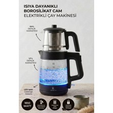 Kitchen Life Demzade Isıya Dayanıklı Borosilikat Cam Elektrikli Çay Makinesi 1850-2200 W Kettle Çaycı Çay Seti
