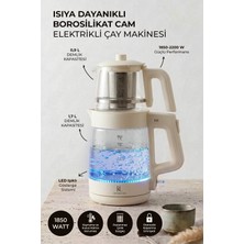 Kitchen Life Demzade Isıya Dayanıklı Borosilikat Cam Elektrikli Çay Makinesi 1850-2200 W Kettle Çaycı Çay Seti