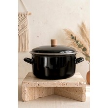 Kitchen Life Terra Cook Ahşap Kulplu,paslanmaz Saplı Siyah Süzgeçli Emaye Kızartma Tenceresi 22 cm