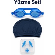 ByKurt Yüzme Seti Mavi Gözlük Bone Kulak Tıkacı Burun Klipsi 4 Parça