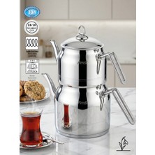 Fms | Daisy Orta Boy 18/10 Paslanmaz Çelik Çaydanlık | Indüksiyon Taban | Ergonomik Sap | 1,25 Lt + 2,50 Lt |