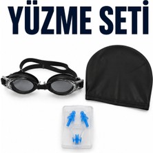 ByKurt Yüzme Seti Siyah Gözlük Bone Kulak Tıkacı Burun Klipsi 4 Parça