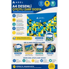 Marka Adel A4 Desenli Çıtçıtlı Zarf Dosya-Mavi