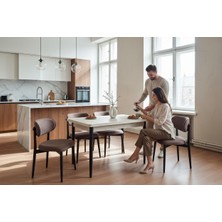 Tool Aksesuar T-7004 Traverten Mdf 70X120 Polo Kahve Sandalye 4 Kişilik Mutfak Masa Takımı