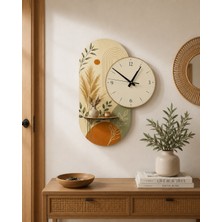 Karbonsoft Dekoratif Raflı Sessiz Duvar Saati 37,5 × 50 cm – Çift Kat Mdf Botanik Tasarım