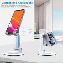 Katlanabilir 360 Derece Dönen Masaüstü Telefon Standı Beyaz