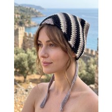 Çizgili Pamuk Koton Örgü Bağlamalı Kadın Bandana