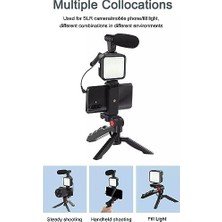 Shoplet Tripod, Selfie, Video Üretimi Için Kit, Stand, Uzaktan Kumandalı Mikrofon LED Işık ve Mini Tripod Telefon Vlog Video Kayıt Için Aradığınız Herşey Bu Kutuda Ay-49