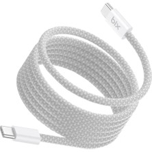 Bix T4CC-WT 65W Usb-C To Usb-C Manyetik Örgülü Beyaz Sarj Kablosu 1 Metre