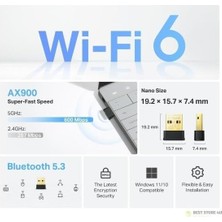 Shoplet TX10UB | Wi-Fi 6 & Bluetooth 5.3 USB Adaptör | AX900 Mbps | Çift Bant | Ikisi Bir Arada | Kolay Kurulum | Windows Uyumlu