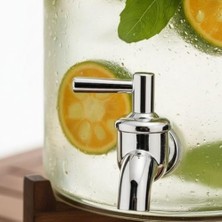 Shoplet Akasya Ahşap Standlı Musluklu Cam Sebil - Soğuk Içecek Dispenseri ve Limonata Sürahisi - Parti ve Sunum Için Şerbetlik - 3 ve 5 Litre Seçenekli (Akasya, Cam Kapaklı, 3 Litre)