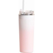 Shoplet 304 L Çelik 500 Ml. Pembe Beyaz Degrade Pipetli El Termos Mug CIN913PM