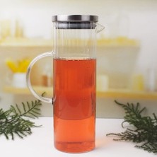 Shoplet 1000ML Metal Kapaklı Line Borosilikat Cam Yağlık & Sürahi – Şık, Dayanıklı ve Sağlıklı Saklama Çözümü (8cm x 20CM)