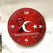 Nomikase Renkli Atatürk Bayrak Desenli Öğretmen Yılbaşı Hediyelik Duvar Saati, Ahşap