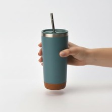 Shoplet 590 ml Paslanmaz Çelik Pipetli Termos Kupa - 4 Renk Seçeneği (Siyah, Yeşil, Gri, Mavi) - Sıcak ve Soğuk Tutan Mug - Araç ve Ofis Bardağı (Yeşil)