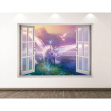 Kanvassepetinet Unicorn Sihirli At Full Hd Baskı 3D Pencere Modern Duvar Sticker