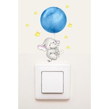 Kanvassepetinet Priz  Mavi Balonlu Fil Dekoratif Priz Sticker