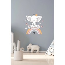 Kanvassepetinet Sevimli Fil ve Gökkuşağı Duvar Sticker
