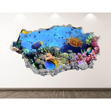 Kanvassepetinet Büyük Akvaryum Balıklar ve Deniz Canlıları Full Hd Baskı 3D Duvar Sticker