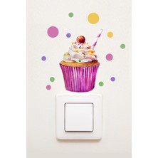 Kanvassepetinet Priz  Cupcake Kapkek Pasta ve Renkli Puantiyeler Dekoratif Priz Sticker