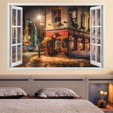 Kanvassepetinet Pencereden Şehir Manzaraları Full Hd Baskı 3D Modern Duvar Sticker