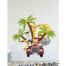 Kanvassepetinet Safari Hayvanlar Araçta Duvar Sticker Seti