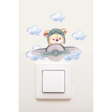Kanvassepetinet Priz  Pilot Ayıcık Çocuk Odası Dekoratif Priz Sticker  0