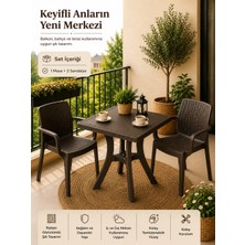Yognetic Rattan Bahçe & Balkon Masa Sandalye Seti | 70X70 cm Kare Masa + 2 Sandalye