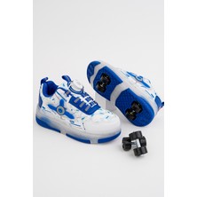 Çocuk Patenli 4 Tekerlekli Mavi Spor Işıklı Paten Ayakkabı - Tekerlekli Sneakers Seferipaten