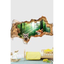 Kanvassepetinet Tropikal Ormanlar Tilki ve Rakun Full Hd Modern Duvar Sticker