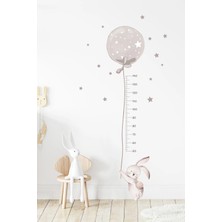 Kanvassepetinet Füme Renk Balonlu Tavşan Boy Ölçer Duvar Sticker Seti