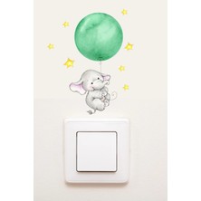 Kanvassepetinet Priz  Yeşil Balonlu Fil Dekoratif Priz Sticker