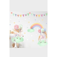 Kanvassepetinet Rengarenk Ikili Unicorn Duvar Sticker Seti