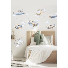 Kanvassepetinet Sm0 Bebek Mavisi Soft Renk Uçaklar Duvar Sticker Seti