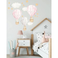 Kanvassepetinet Pembe Uçan Hava Balonları Duvar Sticker Seti
