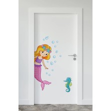 Kanvassepetinet Deniz Kızı ve Deniz Atı Çocuk Odası Sağ Yön Kapı Duvar Sticker Seti
