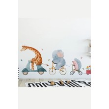Kanvassepetinet Bisiklette Sevimli Hayvanlar Duvar Sticker Seti