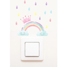 Kanvassepetinet Priz  Gökkuşağı Taç ve Renkli Yağmur Damlaları Dekoratif Priz Sticker