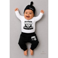 Babyden's %100 Pamuk Siyah Beyaz En Küçük Taraftar 3'lü Yenidoğan Bebek Takımı Uzun Kollu Body Pantolon Şapka Seti Unisex 0-9 Ay