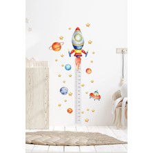 Kanvassepetinet Boy Ölçer Uzay Roket Temalı Çocuk Odası Duvar Dekorasyon Sticker Seti