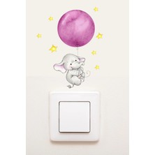 Kanvassepetinet Priz  Pembe Balonlu Fil Dekoratif Priz Sticker